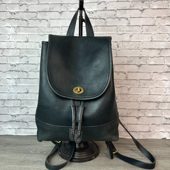 Vintage Coach Large Daypack Backpack 9791 Black Leather - Picture 1 of 8